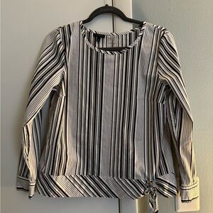 Talbots LS Black & White Stripe Blouse-  Sz M with Side Tie & Key Hole Back.